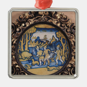 Plate decorated with a hunting scene metal ornament