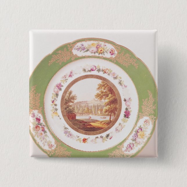 Plate depicting the old Pont de Sevres Pinback Button (Front)