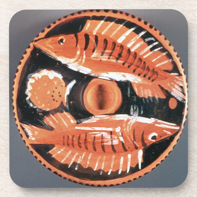 Plate depicting two fish, 350 BC (ceramic) Beverage Coaster (Front)