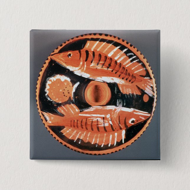 Plate depicting two fish, 350 BC (ceramic) Pinback Button (Front)