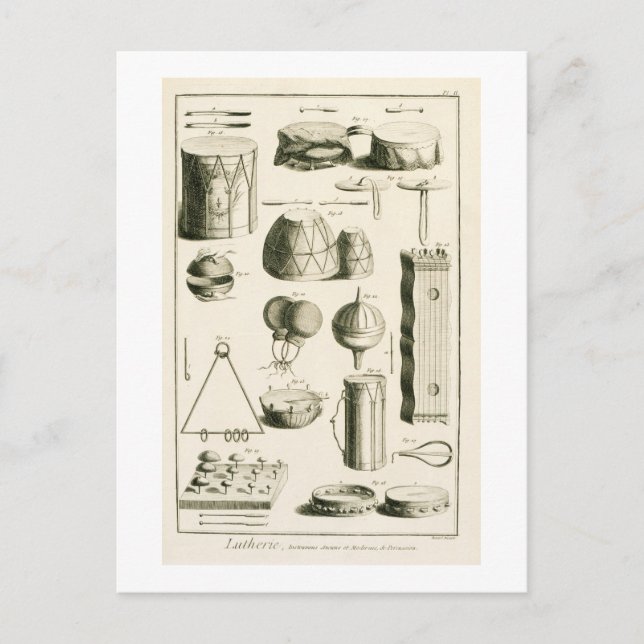 Plate II: Ancient and modern percussion instrument Postcard (Front)