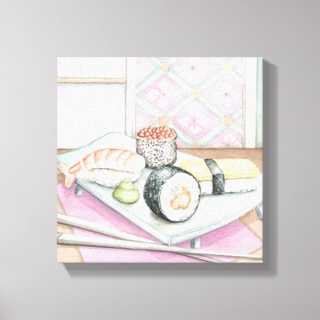 Plate of Assorted Sushi with Chopsticks Canvas Print (Front)