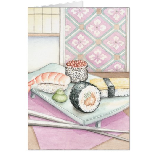Plate of Assorted Sushi with Chopsticks Cards (Front)