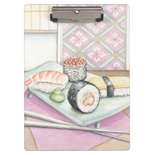 Plate of Assorted Sushi with Chopsticks Clipboard