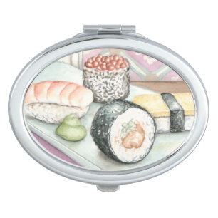 Plate of Assorted Sushi with Chopsticks Compact Mirror