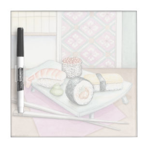 Plate of Assorted Sushi with Chopsticks Dry Erase Board