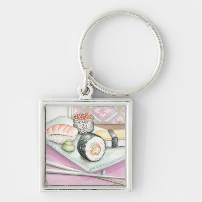 Plate of Assorted Sushi with Chopsticks Keychain (Front)