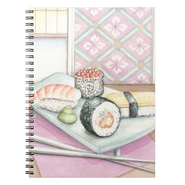 Plate of Assorted Sushi with Chopsticks Notebook (Front)
