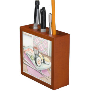 Plate of Assorted Sushi with Chopsticks Pencil/Pen Holder