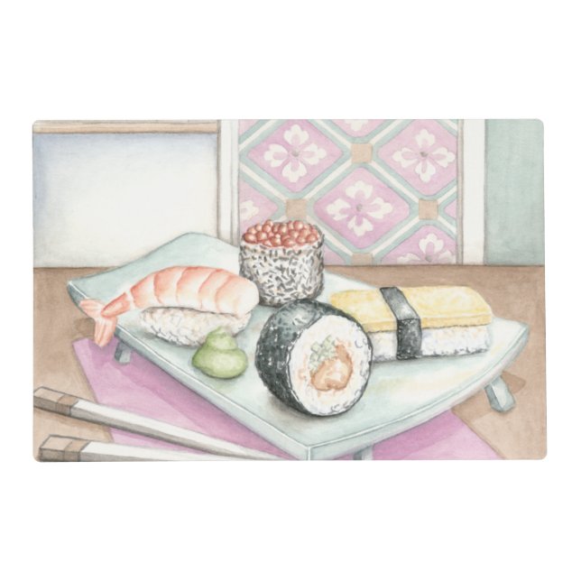 Plate of Assorted Sushi with Chopsticks Placemat (Front)