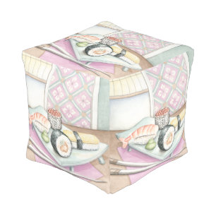 Plate of Assorted Sushi with Chopsticks Pouf