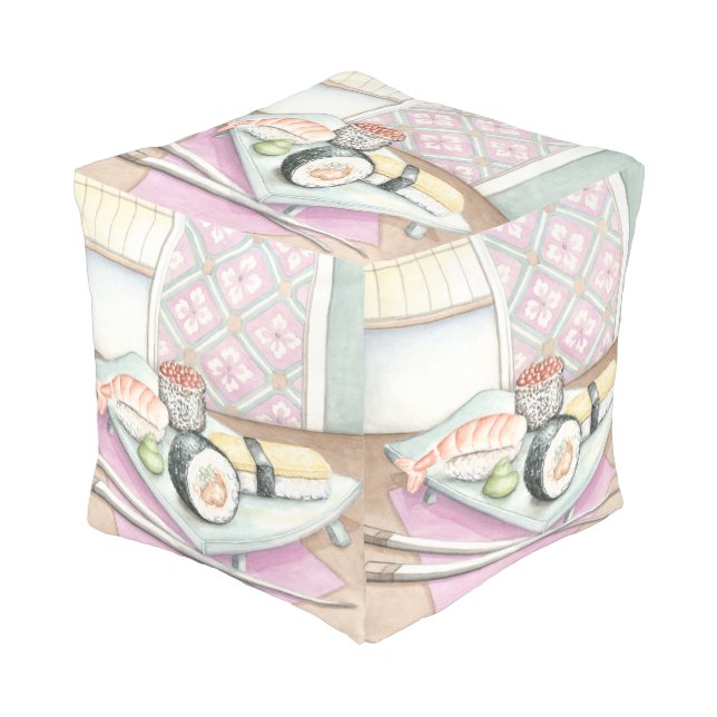 Plate of Assorted Sushi with Chopsticks Pouf (Angled Front)
