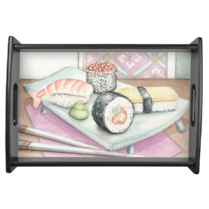 Plate of Assorted Sushi with Chopsticks Serving Tray