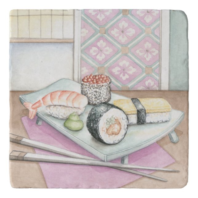 Plate of Assorted Sushi with Chopsticks Trivet (Front)