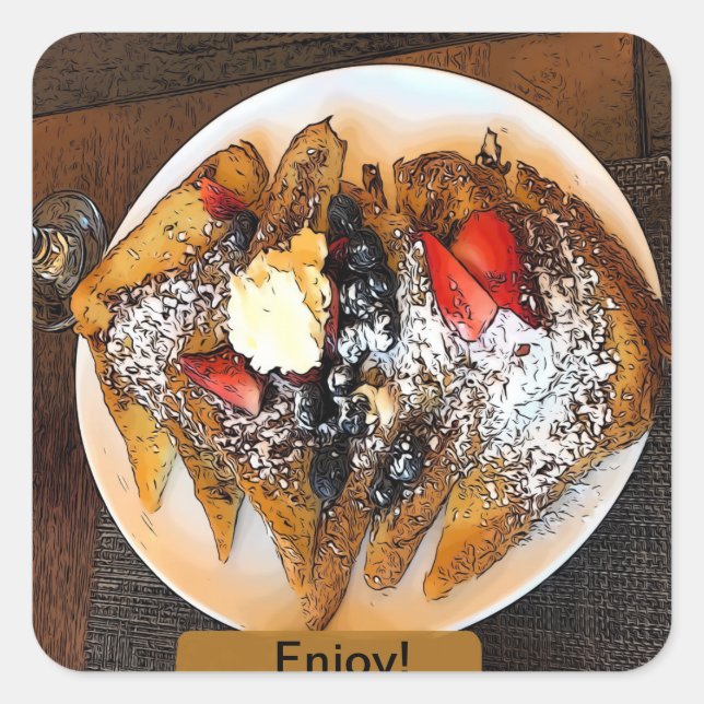 Plate of French Toast with Fruit Art Square Sticker (Front)