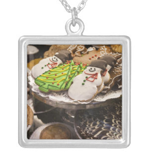 Plate of Fresh Christmas Cookies Silver Plated Necklace