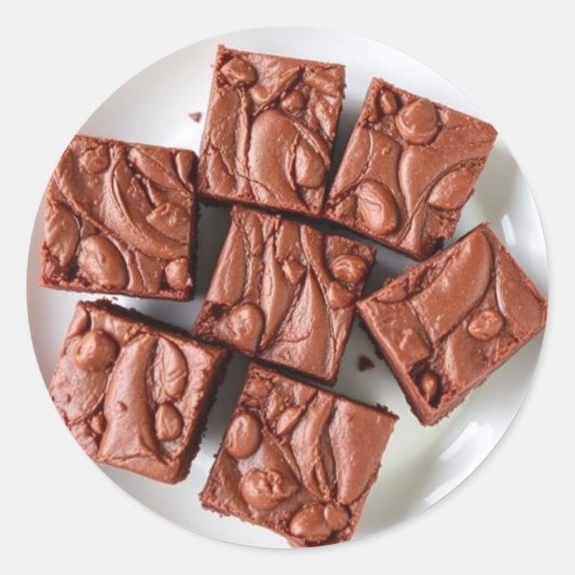 Plate of Homemade Brownies Realistic Food Classic Round Sticker (Front)