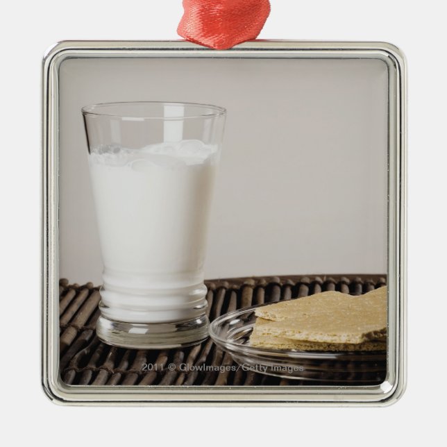 Plate of snacks with a glass of milk metal ornament (Front)