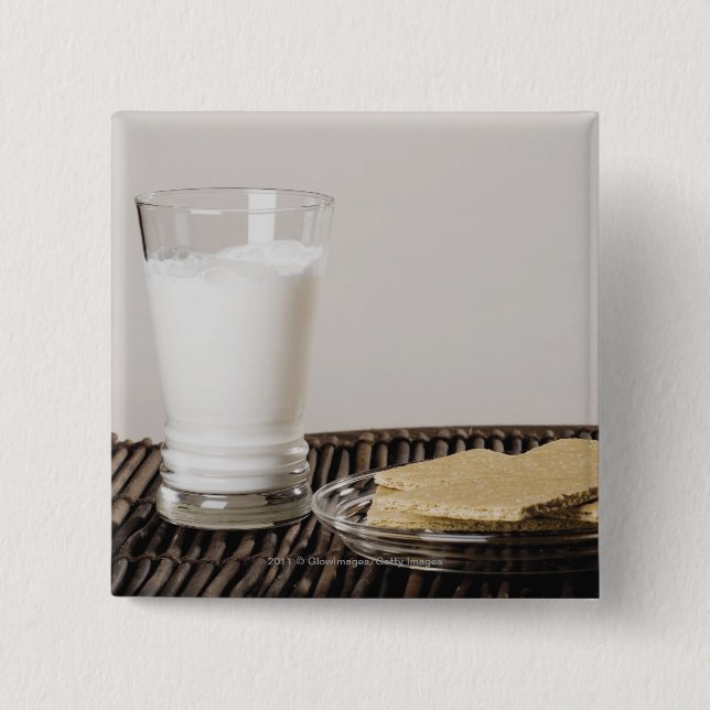 Plate of snacks with a glass of milk pinback button (Front)