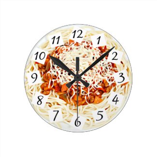 Plate of Spaghetti  Cafe, Kitchen, Restaurant Round Clock