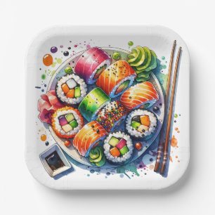 Plate of Sushi, Soy Sauce and Chopsticks Birthday