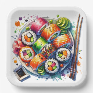 Plate of Sushi, Soy Sauce and Chopsticks Birthday