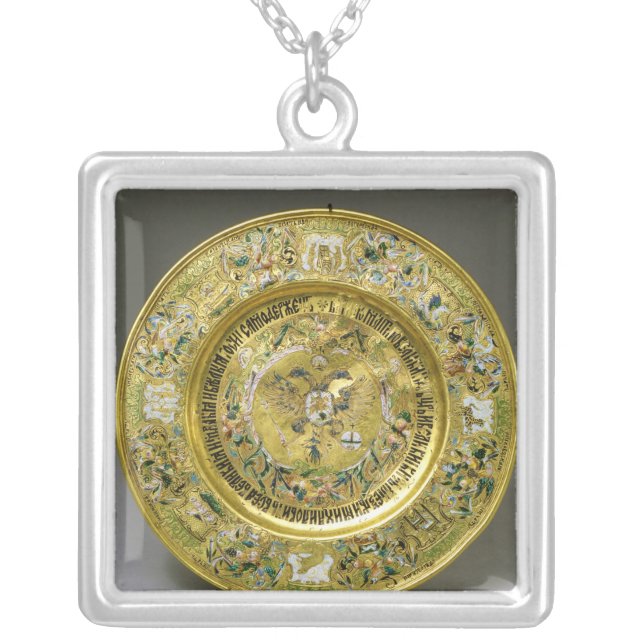 Plate owned by Tsar Alexei Mikhailovich Romanov Silver Plated Necklace (Front)
