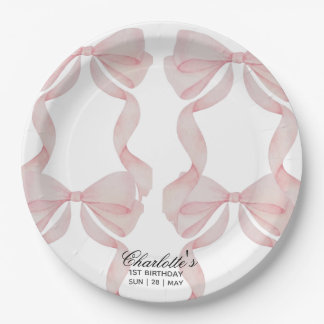 plate Pink Bow Paper Plate 1st birthday