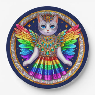 Plate Rainbow Pride Cat Fairy Angel Party
