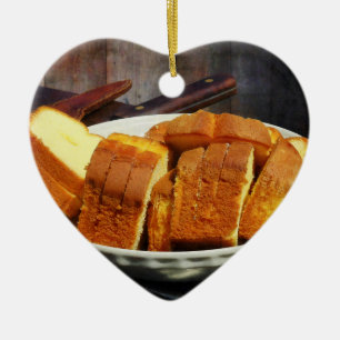 Plate With Sliced Bread and Knives Ceramic Ornament