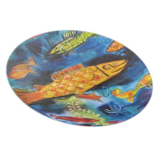 plate with whimsical fish painting (Right Side)