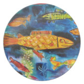 plate with whimsical fish painting (Front)