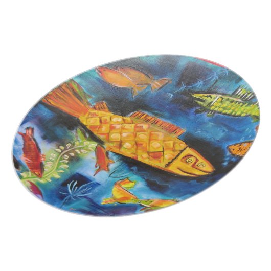 plate with whimsical fish painting (Left Side)