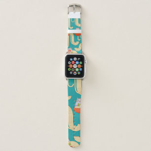 Plates of noodles and funny cats. Noodles with spi Apple Watch Band
