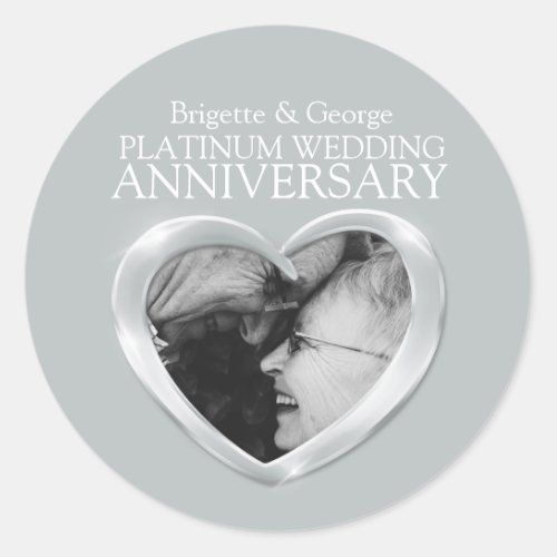 Platinum 70th Anniversary add your own photo heart Classic Round Sticker