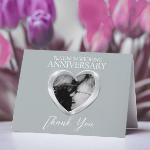 Platinum 70th Anniversary add your own photo heart Letterpress Thank You Card