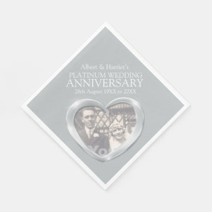 Platinum 70th anniversary heart photo napkins