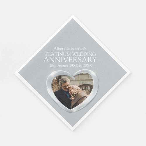 Platinum 70th anniversary heart photo napkins