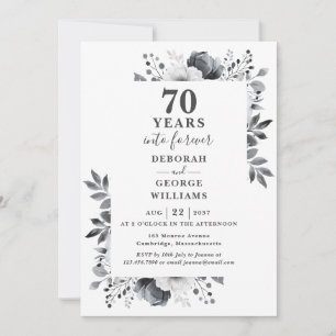 Platinum 70th Wedding Anniversary Floral Monogram Invitation