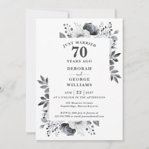 Platinum 70th Wedding Anniversary Monogram Floral Invitation