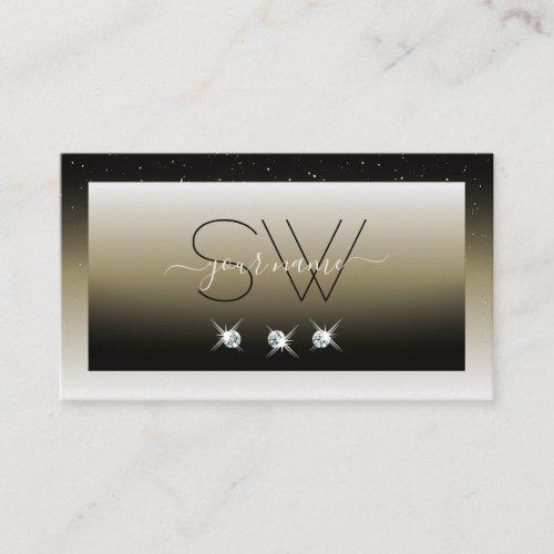 Platinum Beige Gradient Sparkle Diamonds Monogram Business Card