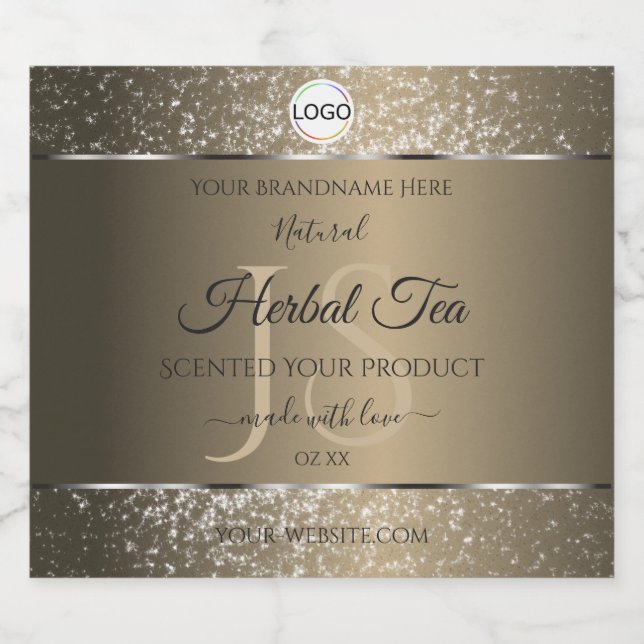 Platinum Beige Logo Initials Glitter Product Label (Single Label)