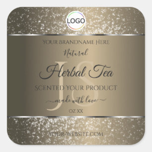 Platinum Beige Logo Initials Glitter Product Label