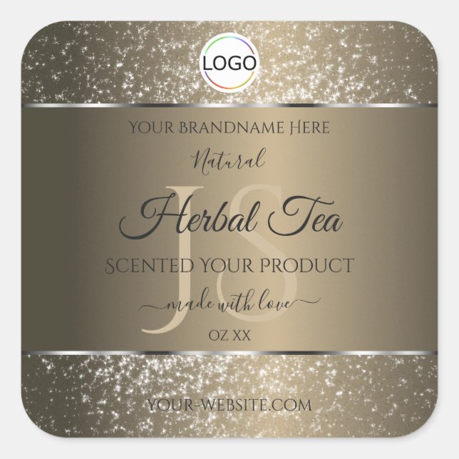 Platinum Beige Logo Initials Glitter Product Label (Front)