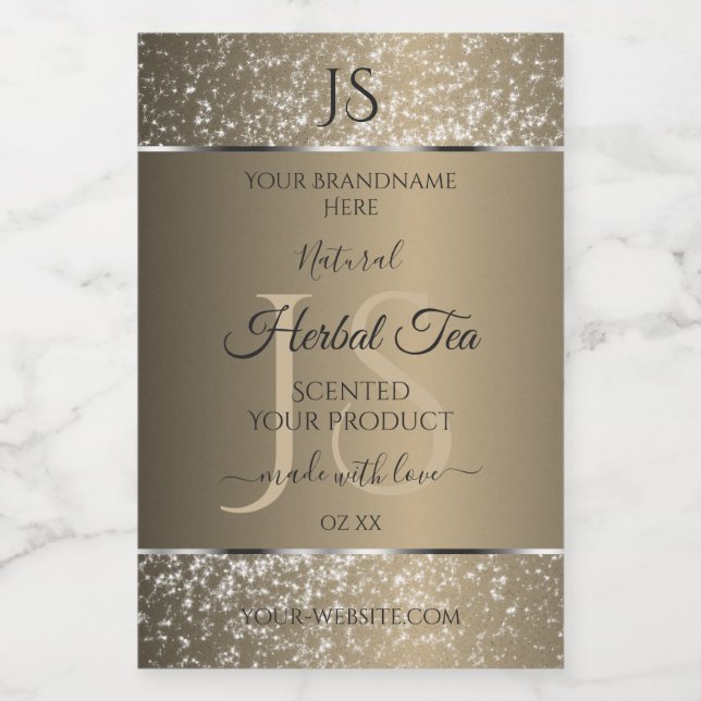 Platinum Beige with Glitter Initials Product Label (Single Label)