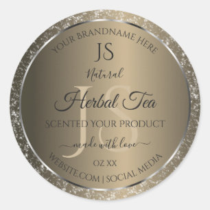 Platinum Beige with Glitter Initials Product Label