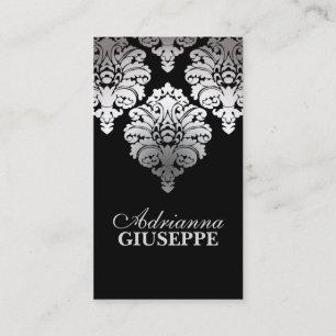 Platinum & Black Lush Damask Mommy Calling Card /