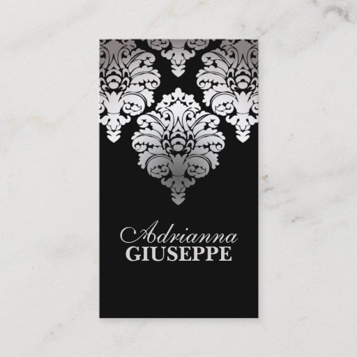 Customizable Platinum &amp; Black Lush Damask Mommy Calling Card / Business Card Templates
