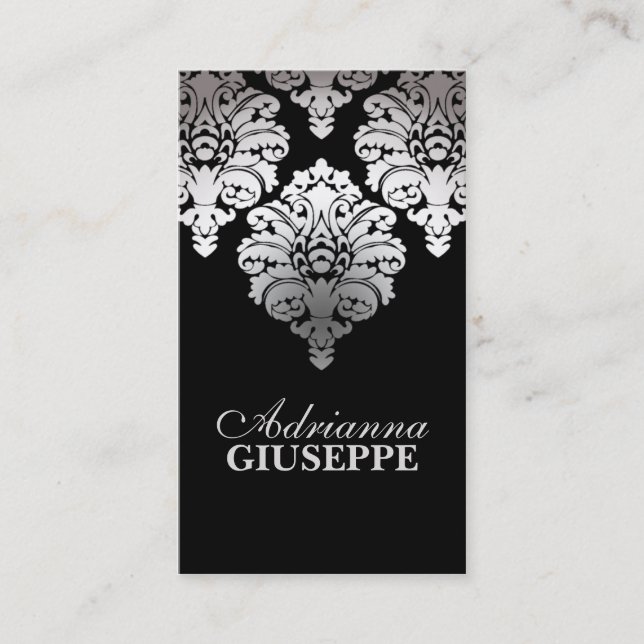 Platinum & Black Lush Damask Mommy Calling Card / (Front)