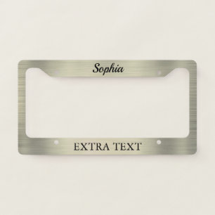 Platinum Brushed Metal, Name & Extra Black Text License Plate Frame
